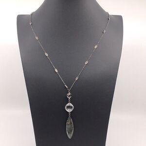 Lisa Jill Labradorite Quartz and Smoky Topaz  Long Necklace in Gun Metal Tone